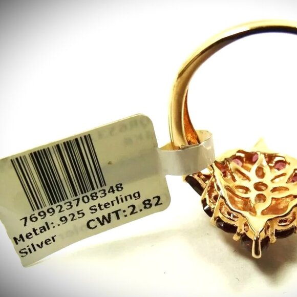 SAVVY CIE $328 Sterling Silver Rose Gold Plated Morganite & Garnet Ring Size 8 - Picture 6 of 8